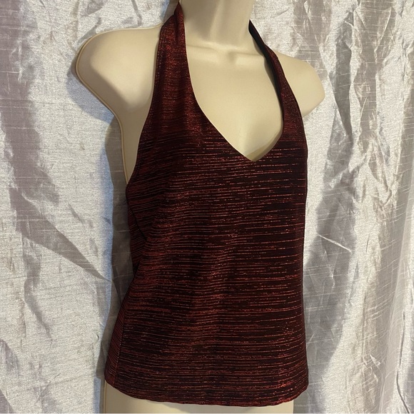 Red metallic halter top Y2K SZ L, Mandee’s purchase, made in USA, lined at bust - Picture 3 of 7